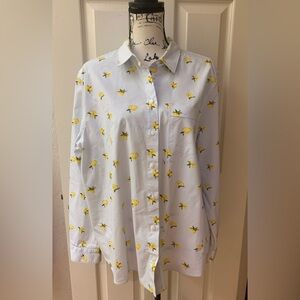 Banana Republic Light Blue Button Down Shirt with Yellow Lemons Design